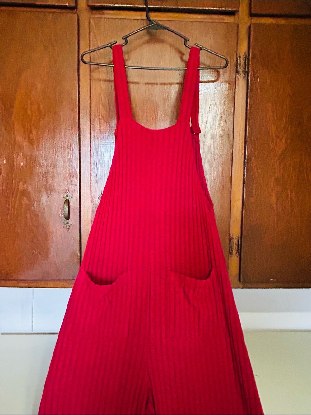 HALARA Red Ribbed Wide-Leg Jumpsuit - Picture 5 of 9